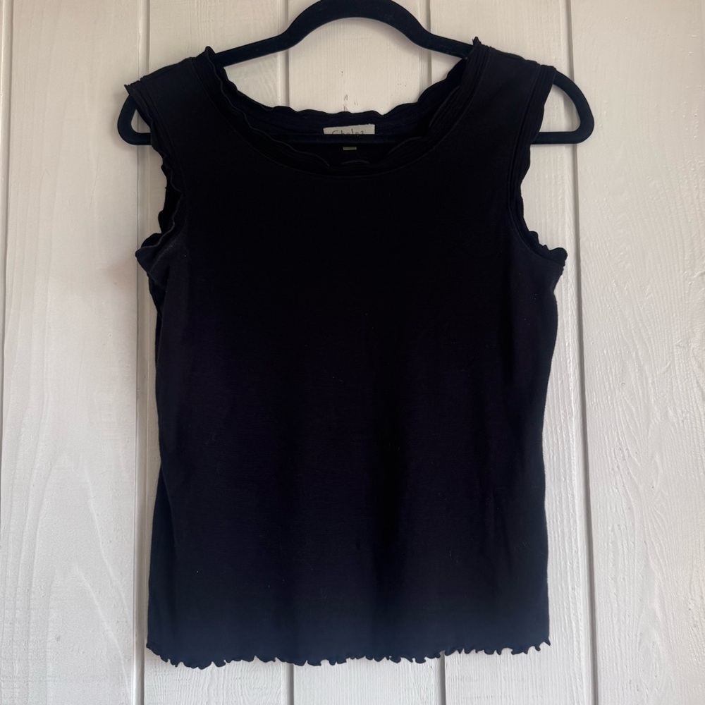 Vintage Chalet Black Scalloped Hem Top